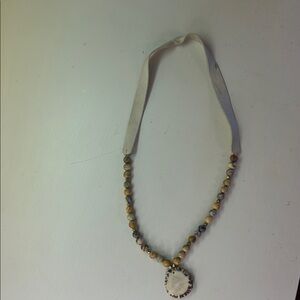 Natural Stone Bead Necklace with Cream Bone Pendant